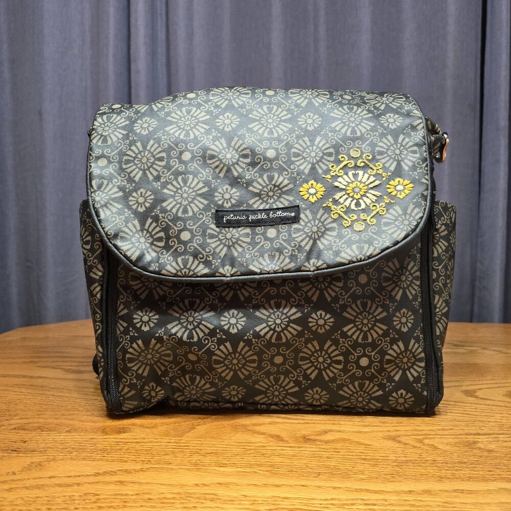 Petunia Pickle Bottom diaper bag backpack Black Tan